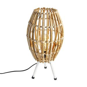 Vidiecka stolná lampa statív bambus s bielou - Canna Capsule vyobraziť