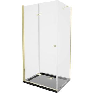 MEXEN/S - Lima sprchovací kút zalamovacie dvere 100 x 90, transparent, zlatý + Flat čierna vanička so sifónom 856-100-090-50-00-4070G vyobraziť