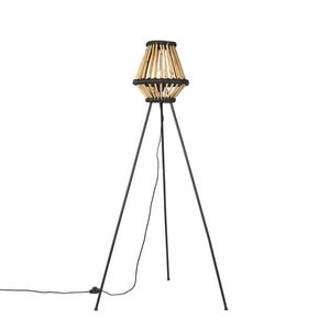 Orientálna statívová stojaca lampa bambus s čiernym - Evalin vyobraziť