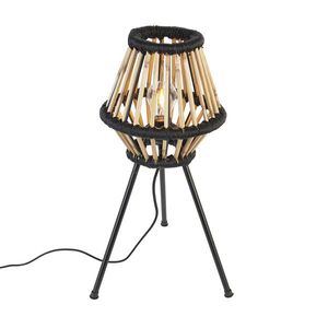 Vidiecka statívová stolná lampa bambusová s čiernym - Evalin vyobraziť