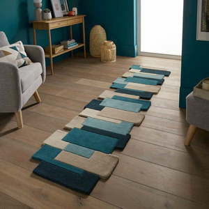Modro-béžový vlnený koberec behúň 230x60 cm Abstract Collage - Flair Rugs vyobraziť