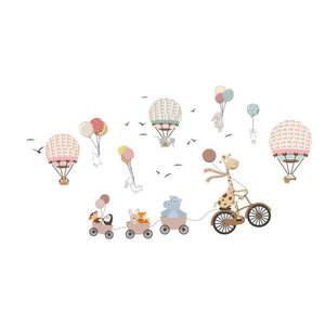 Detská samolepka na stenu Ambiance Animals and Hot Air Balloons in the Clouds, 90 x 60 cm vyobraziť