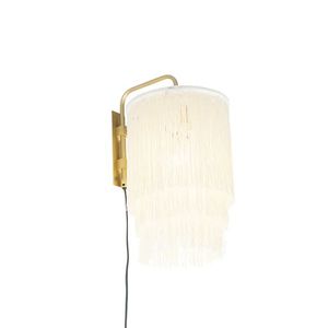 Orientálna nástenná lampa zlaté krémové tienidlo s strapcami - Franxa vyobraziť