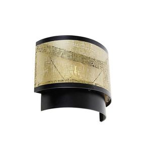 Vintage nástenné svietidlo čierne s mosadzou 30x25 cm - Kayleigh vyobraziť
