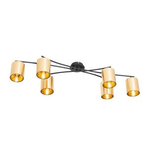 Moderné stropné svietidlo čierne so zlatými 6 svetlami - Lofty vyobraziť