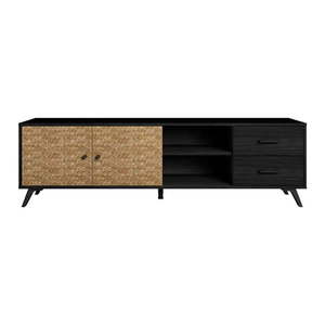 Čierny TV stolík v dekore exotického dreva 181x53 cm Hanoi - Marckeric vyobraziť