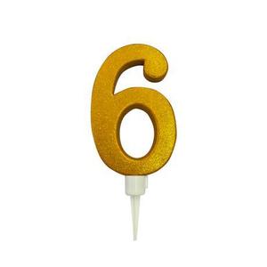 TORO Tortová sviečka číslica "6" TORO zapichovacia 16cm zlatá vyobraziť