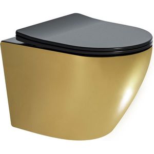 MEXEN - Lena Závesná WC misa vrátane sedátka s slow-slim, duroplast, čierna/zlatá 30224076 vyobraziť