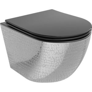 MEXEN - Lena Závesná WC misa vrátane sedátka s slow-slim, duroplast, čierna mat / strieborný vzor 30224072 vyobraziť