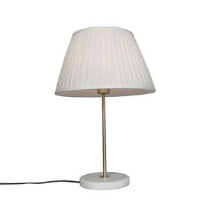 Retro stolná lampa mosadz s nariaseným tienidlom krémová 35 cm - Kaso vyobraziť