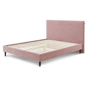 Ružová menčestrová dvojlôžková posteľ Bobochic Paris Anja Dark, 160 x 200 cm vyobraziť