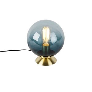Art deco stolná lampa mosadz s modrým sklom - Pallon vyobraziť