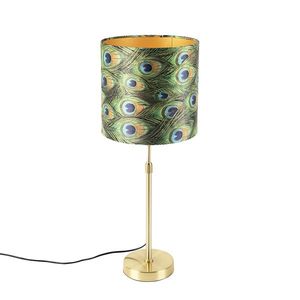Stolová lampa zlatá / mosadz s velúrovým odtieňom páv 25 cm - Parte vyobraziť