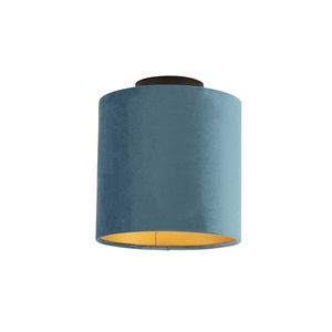 Stropné svietidlo s velúrovým odtieňom modré so zlatým 20 cm - kombi čierne vyobraziť