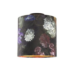 Stropná lampa s velúrovými odtieňmi kvetov so zlatom 25 cm - čierna Combi vyobraziť