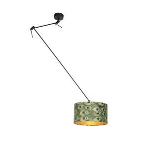 Závesná lampa s velúrovým tienidlom páv so zlatom 35 cm - Blitz I čierna vyobraziť