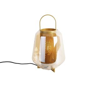 Stolná lampa Art Deco zlatá s jantárovým sklom 23 cm - Kevin vyobraziť