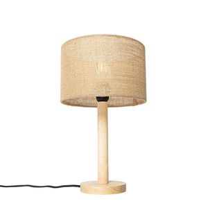Vidiecka stolová lampa drevená s ľanovým tienidlom natural 25 cm - Mels vyobraziť