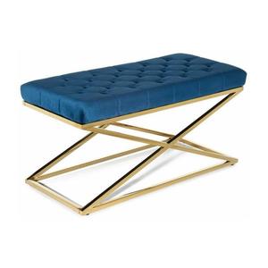 HowHomely Prešívaná lavica SALIBA 50x97 cm zlatá/modrá vyobraziť