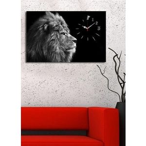 Dekoratívne nástenné hodiny Lion čiernobiele vyobraziť
