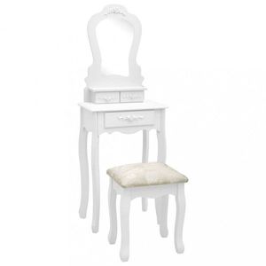 Toaletný stolík s taburetom biela / drevo vyobraziť