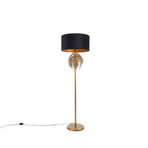Vintage stojaca lampa zlatá s čiernym zamatovým odtieňom 50 cm - Botanica vyobraziť
