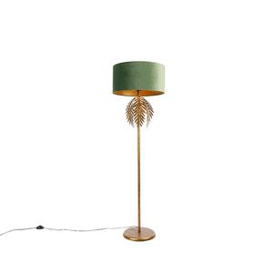 Vintage stojaca lampa zlatá s velúrovým odtieňom zelenej - Botanica vyobraziť