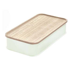 Biely úložný box s vekom z dreva paulownia iDesign Eco, 21, 3 x 43 cm vyobraziť