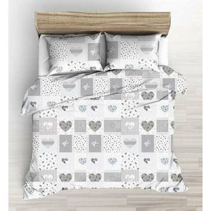 posteľná bielizeň, Krep Srdiečkový patchwork, šedý, 1+1 vyobraziť