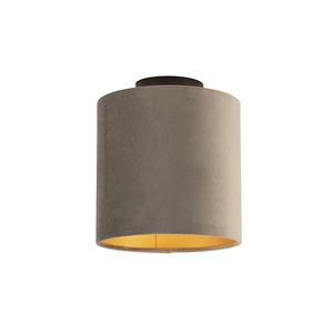 Stropná lampa s velúrovým tienidlom taupe so zlatom 20 cm - čierna Combi vyobraziť