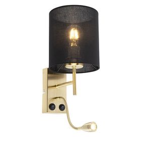Nástenná lampa v štýle Art Deco zlatá s bavlneným čiernym tienidlom - Stacca vyobraziť