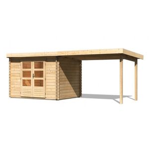 Drevený záhradný domček BASTRUP 3 s prístavkom Lanitplast Prírodné drevo vyobraziť