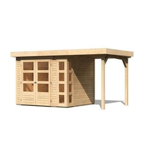Drevený záhradný domček KERKO 3 s prístavkom 150 Lanitplast Prírodné drevo vyobraziť
