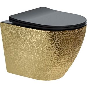 MEXEN - Lena Závesná WC misa vrátane sedátka s slow-slim, duroplast, čierna/zlatá vzor 30224078 vyobraziť
