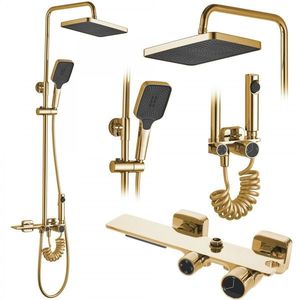 Sprchový set Rea Helix tmavo zlatý - vaňová batéria, dažďová, ručná, bidetová sprcha vyobraziť