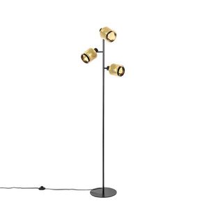 Priemyselná stojaca lampa čierna so zlatými 3 svetlami - Kayden vyobraziť