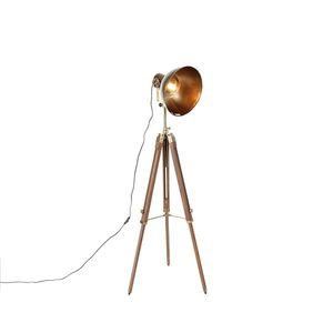Priemyselná statívová stojaca lampa bronzová s drevom - Mangoes vyobraziť