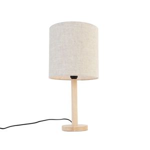 Vidiecka stolová lampa drevená so svetlohnedým tienidlom - Mels vyobraziť