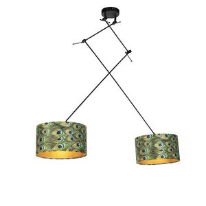 Závesná lampa so zamatovými odtieňmi páv so zlatom 35 cm - Blitz II čierna vyobraziť