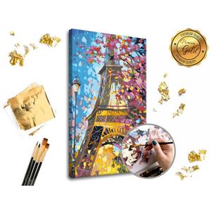 Maľovanie podľa čísel PREMIUM GOLD – Eiffel Tower (Sada na maľovanie podľa čísel ARTMIE so zlatými plátkami) vyobraziť
