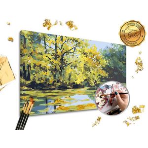 Maľovanie podľa čísel PREMIUM GOLD - Jazero (Sada na maľovanie podľa čísel ARTMIE so zlatými plátkami) vyobraziť