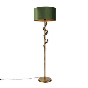Vintage stojaca lampa starožitná zlatá so zeleným tienidlom - Linden vyobraziť