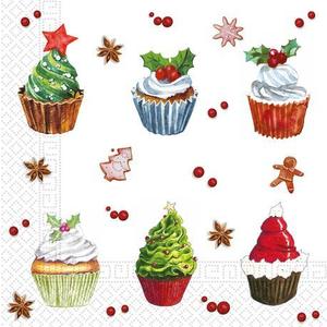 PROCOS Vianočné papierové obrúsky 33x33cm 3vrstvové cupcakes vyobraziť