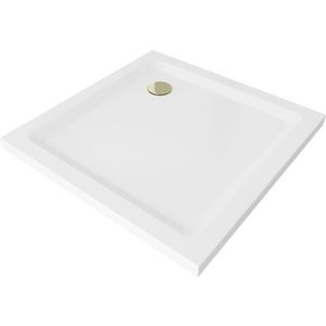 MEXEN/S - Flat sprchová vanička štvorcová slim 100 x 100, biela + zlatý sifón 40101010G vyobraziť