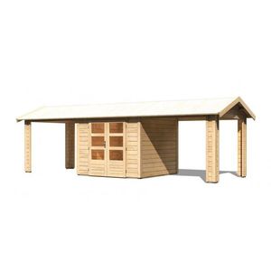 Drevený záhradný domček THERES 3 s prístavkom Lanitplast Prírodné drevo vyobraziť