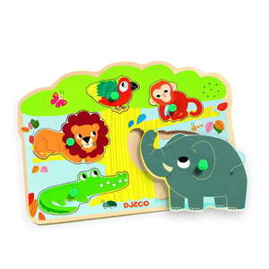 Drevené vkladacie puzzle s motívmi zvieratiek z džungle so zvukmi Djeco vyobraziť