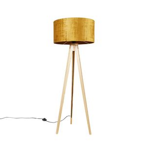 Stojacia lampa drevená s látkovým tienidlom zlatá 50 cm - Statív Classic vyobraziť