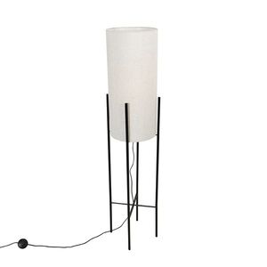 Dizajnová stojaca lampa čierna ľanová tienidlo sivá - Rich vyobraziť