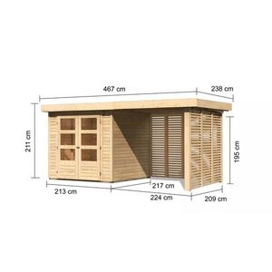 Drevený záhradný domček ASKOLA 2 s prístavkom Lanitplast 240 cm vyobraziť