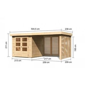 Drevený záhradný domček ASKOLA 2 s prístavkom Lanitplast 280 cm vyobraziť